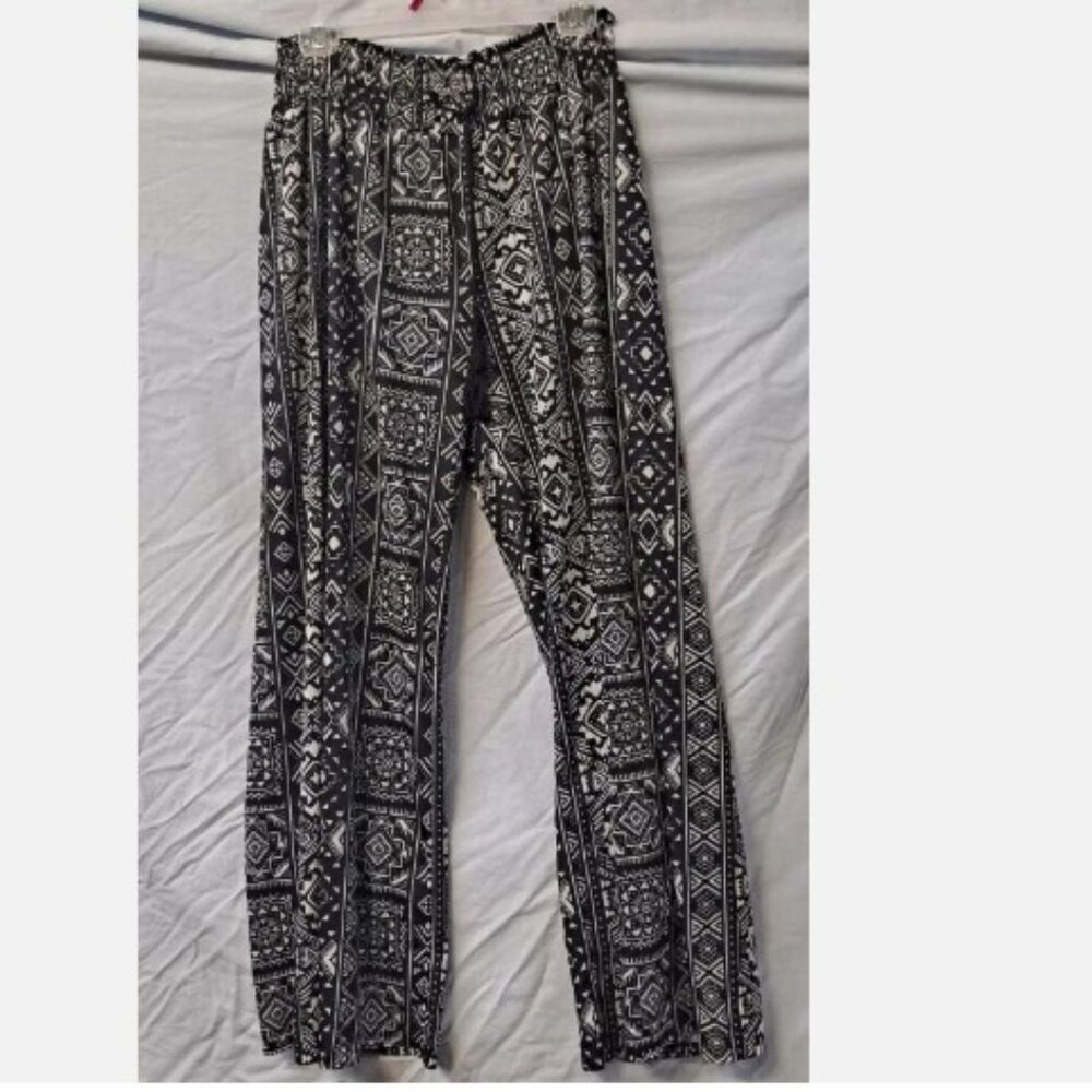 West Loop Palazzo Women's Size XL Stretch Pants Black and White Geometric